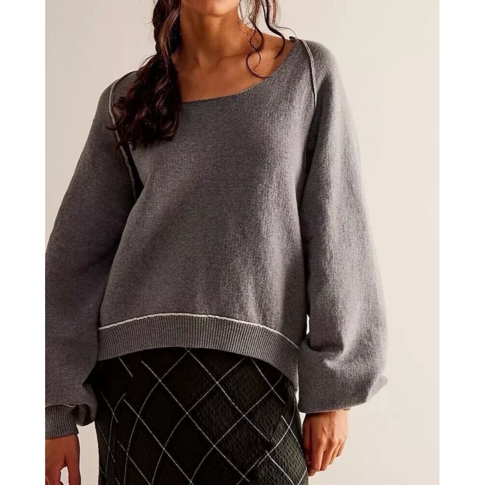Free People We The Free Wmn Grey Cotton Blend Midnight Pullover Sweatshirt Sz L